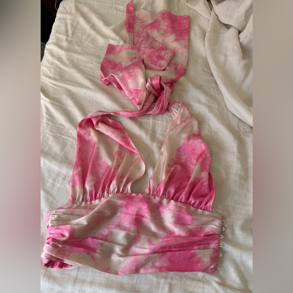 Lovers and Friends pink tie-dye halter top (Revolve Purchase)